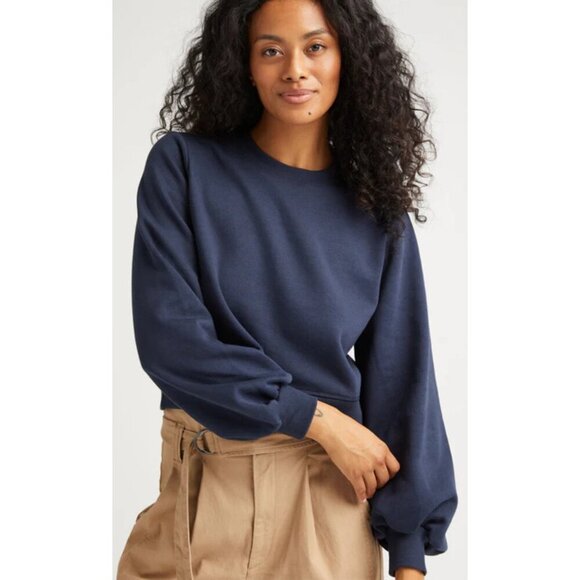 Richer Poorer Navy Blue Recycled Fleece Cropped Sweatshirt - 35372 - Picture 4 of 15